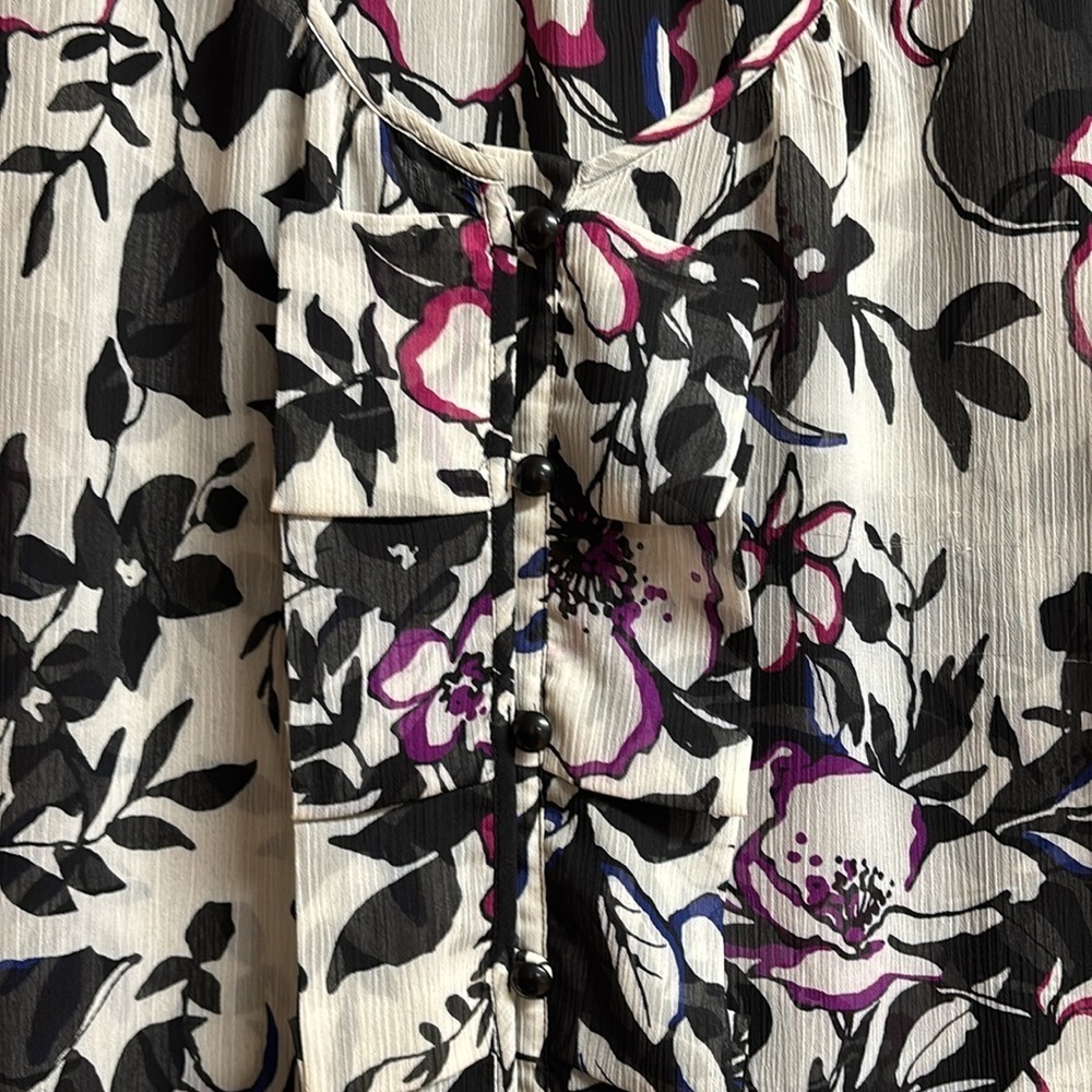 Susan Graver Ragland Sleeves Floral Button Up Blouse Size XL - Picture 3 of 13
